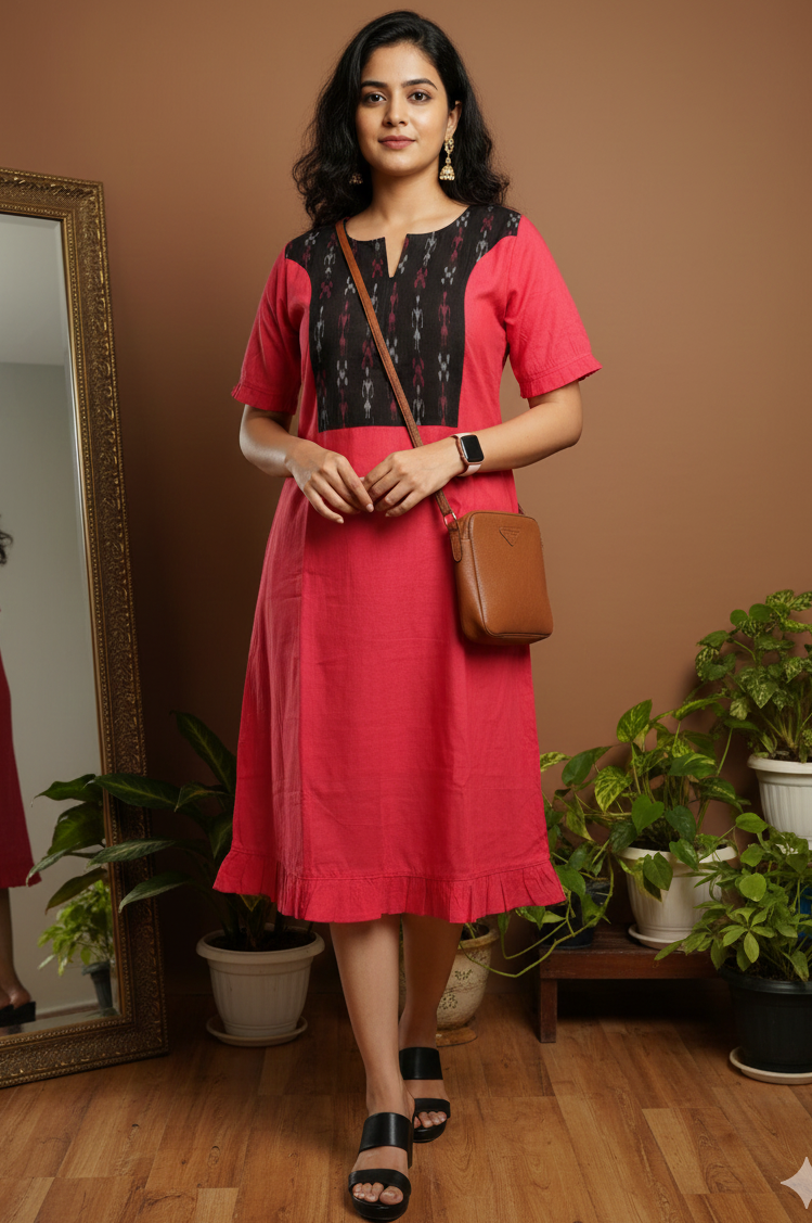 Pink Sheath Dress with Ikkat Highlight