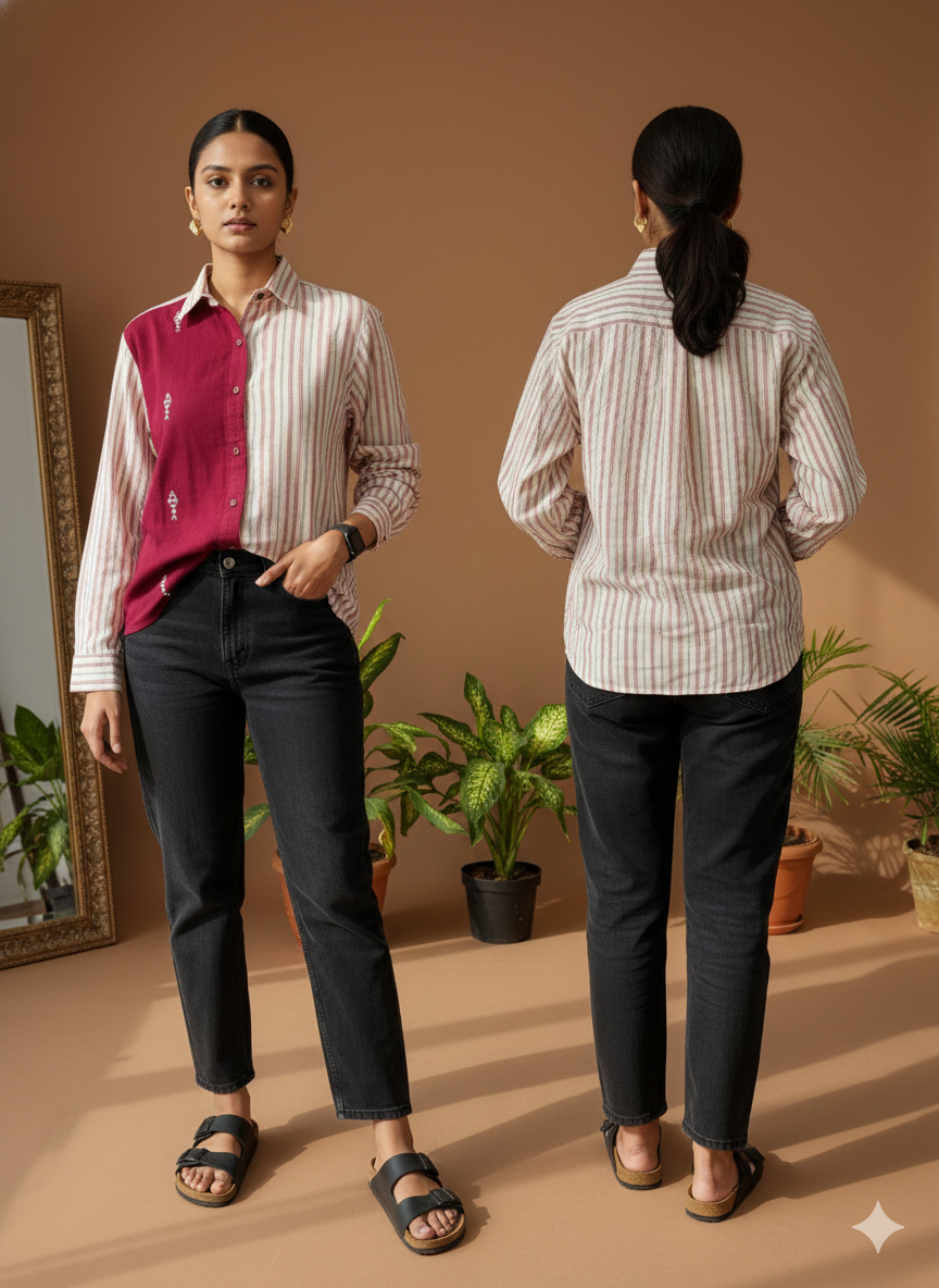 Double Kotpad Red and Beige Weave Shirt