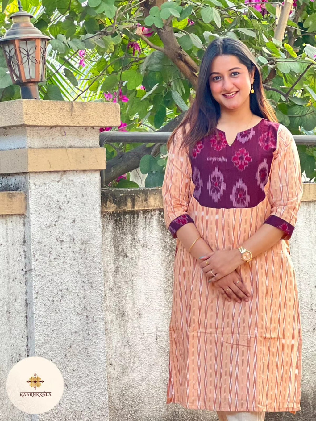 Sambalpuri Beige and Maroon Ikkat Kurta