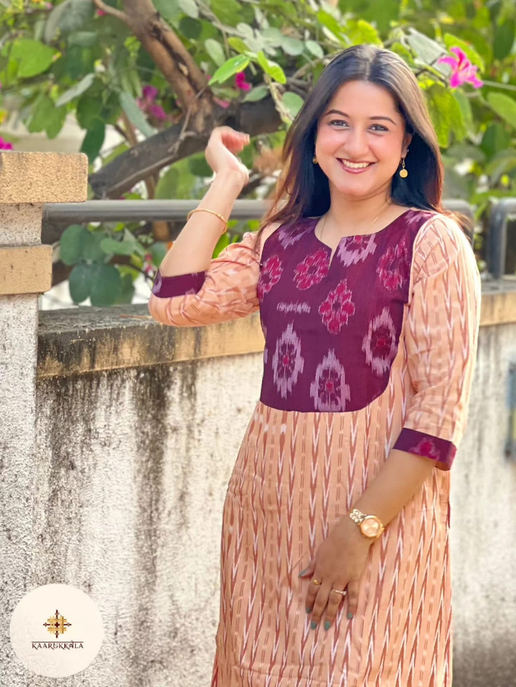 Sambalpuri Beige and Maroon Ikkat Kurta