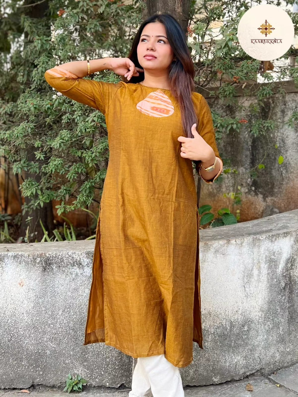 Rust and Sambalpuri Ikkat Patch Kurta