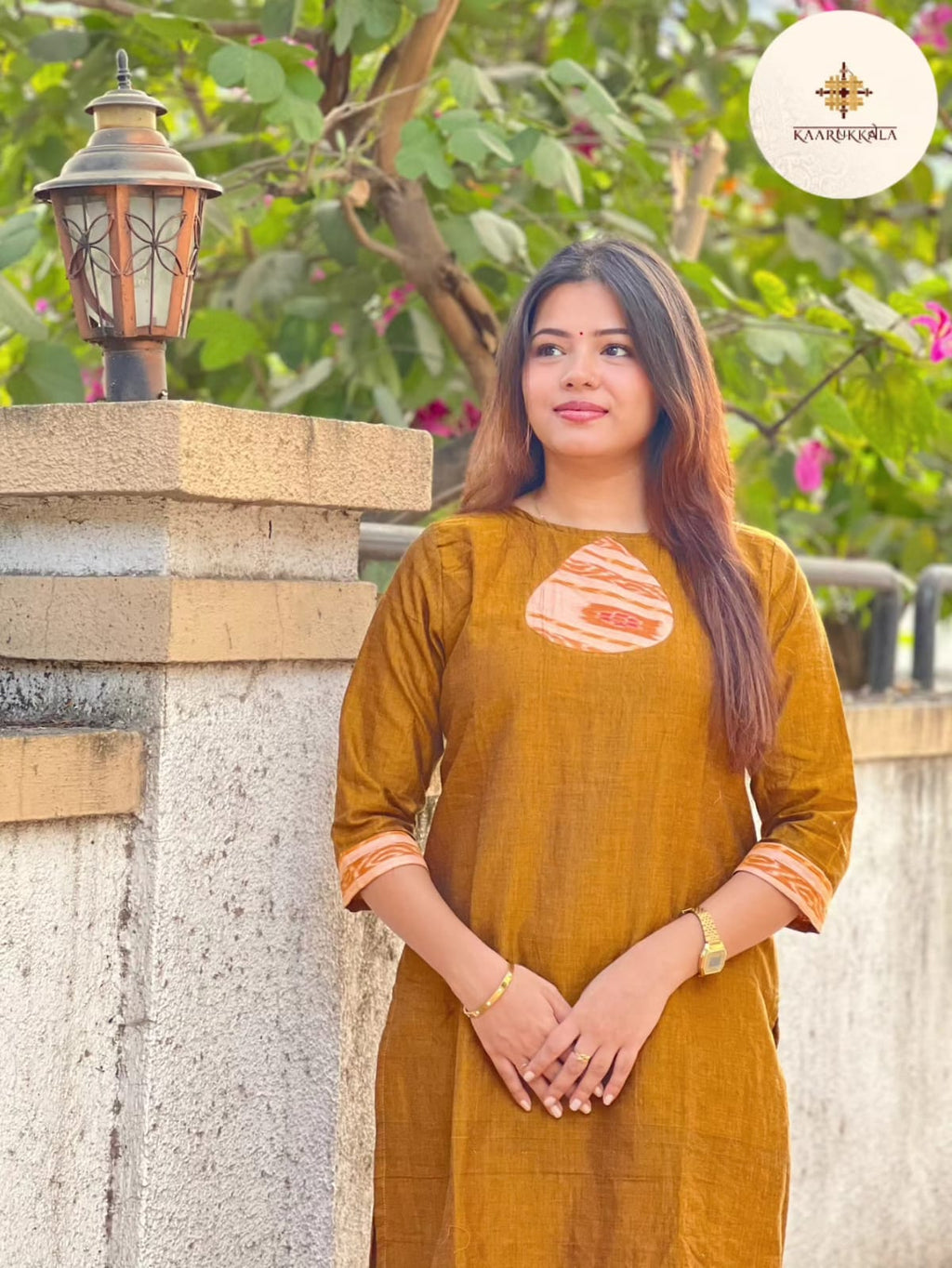 Rust and Sambalpuri Ikkat Patch Kurta