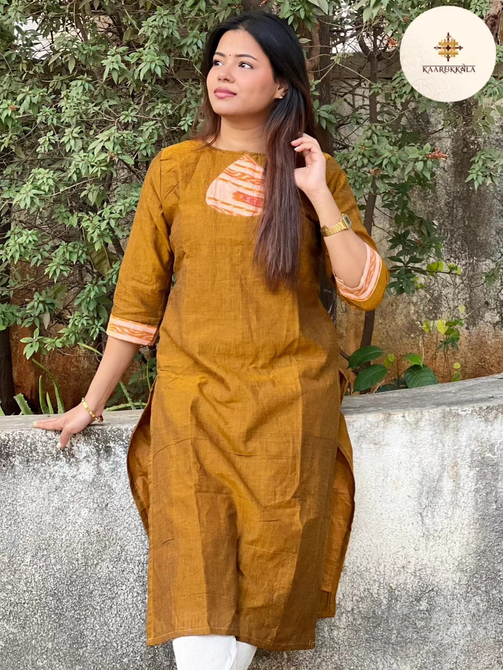 Rust and Sambalpuri Ikkat Patch Kurta