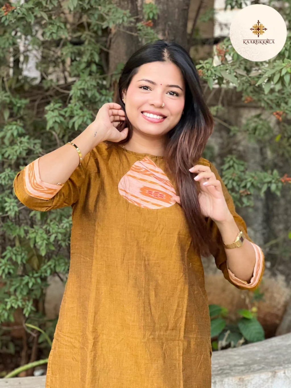 Rust and Sambalpuri Ikkat Patch Kurta