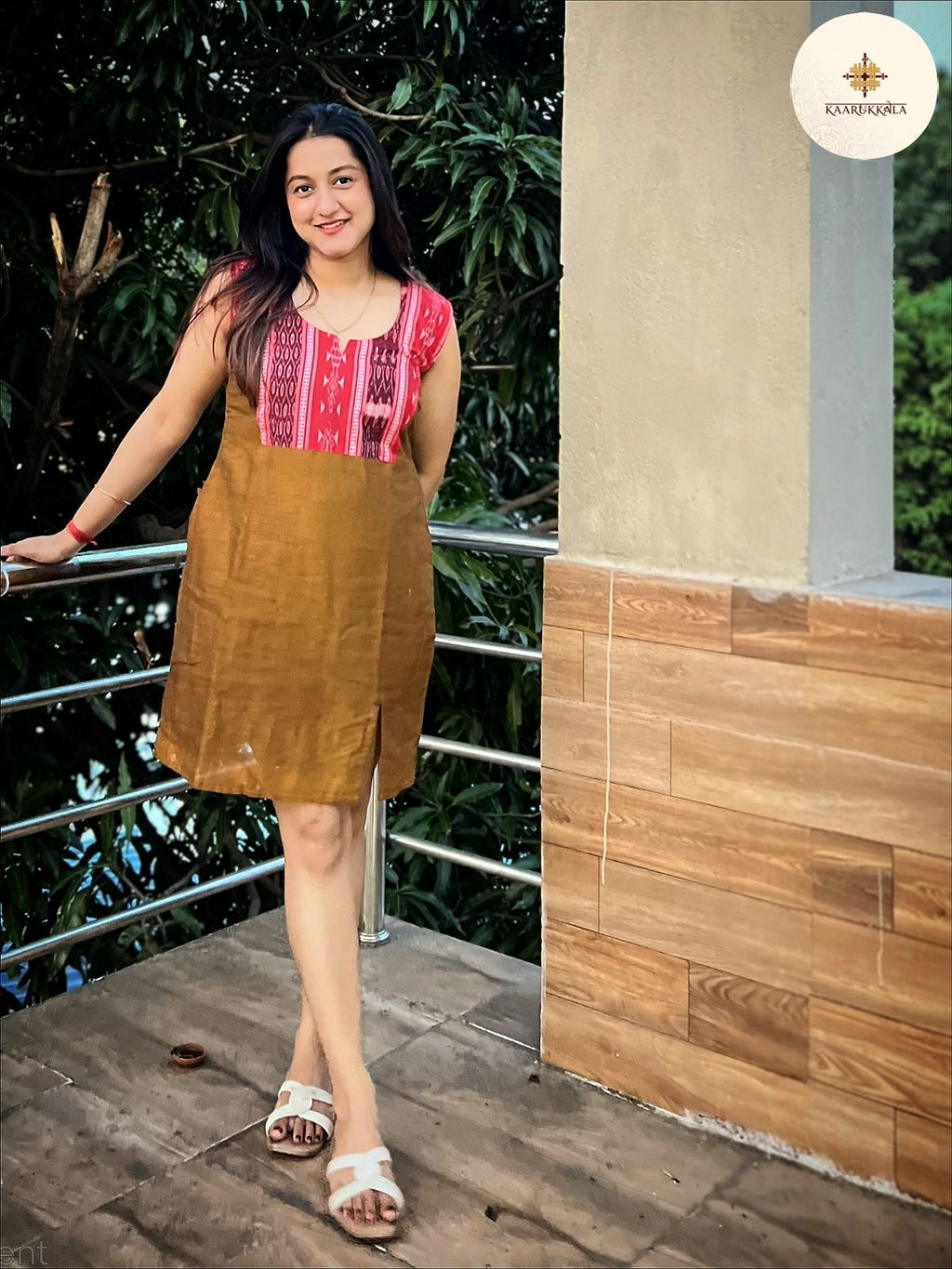 Rust and Sambalpuri Ikkat Dress