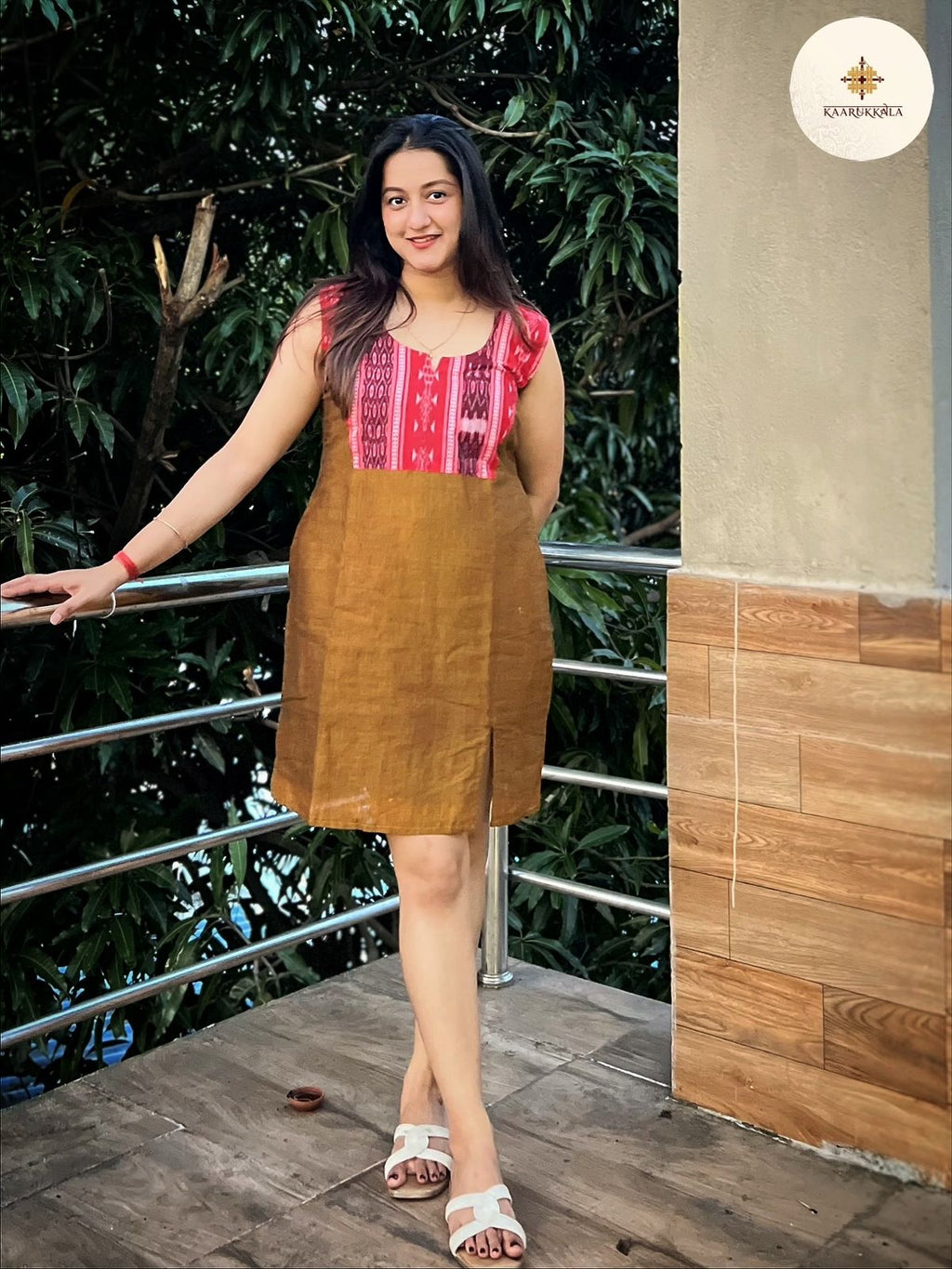 Rust and Sambalpuri Ikkat Dress
