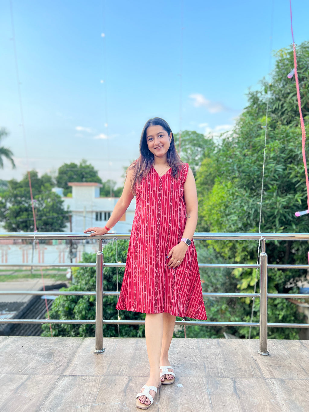 Red Sambalpuri Ikkat Dress
