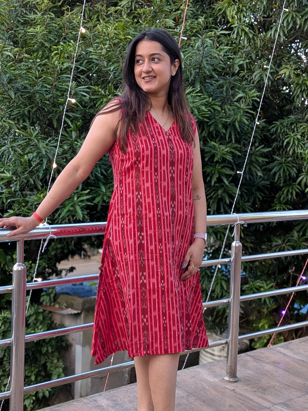 Red Sambalpuri Ikkat Dress