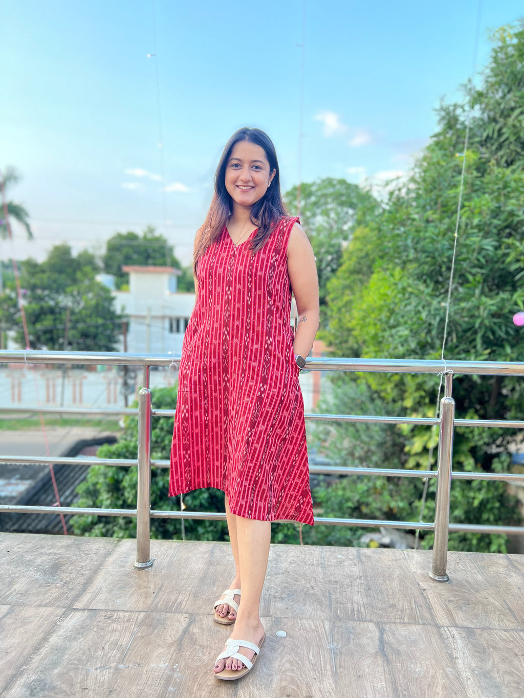 Red Sambalpuri Ikkat Dress